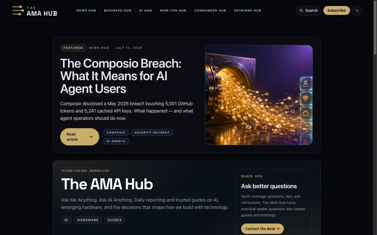 The AMA Hub homepage showing its current technical publication